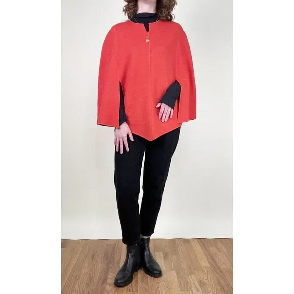 Vintage Wool Knit Cape Poncho Sweater Coat Shawl Jacket Fall Winter Scandi Girl - Picture 9 of 9